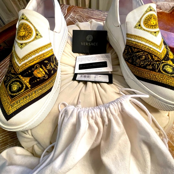Authentic VERSACE Baroque Print Slip-on Womens White Sneakers SIZE